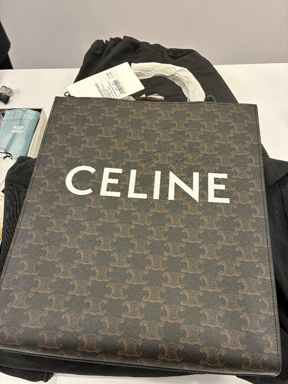 CELINE SMALL VERTICAL CANVAS IN TRIOMPHE CANVAS WITHE CELINE PRINT